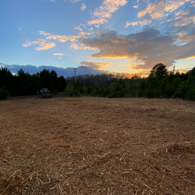 Landscape clearing in Charlotte, NC with heavy-duty equipment.